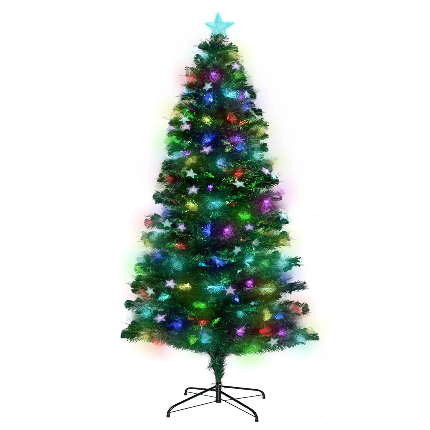 8ft 2.4m 320 Tips Enchanted Pre Lit Fibre Optic Christmas Tree Stars Xmas Decor - Nurns