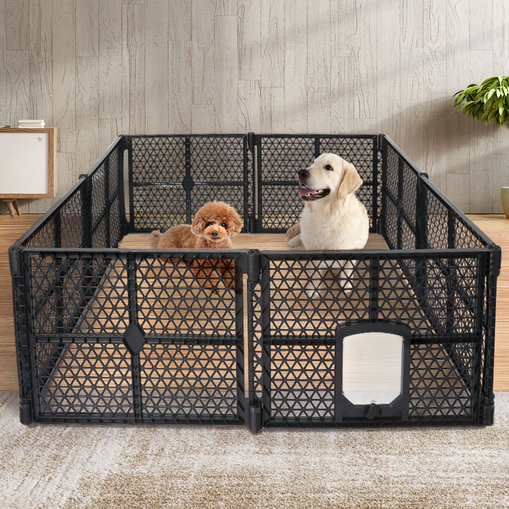 Pet Playpen Foldable Protable Dog Play Pens Plastic Garden Outdoor 8-Panels - Black Large - Nurns