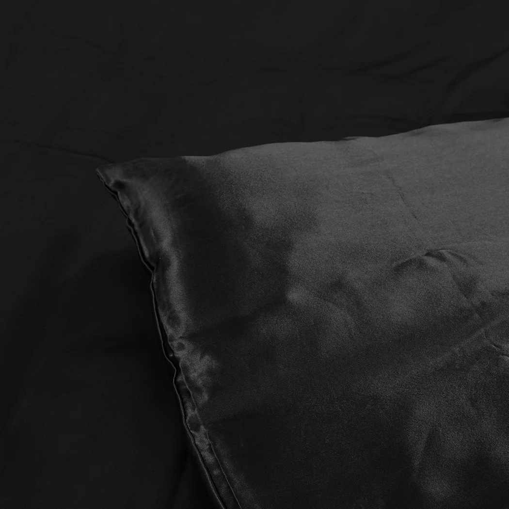 KING SINGLE Quilt Cover Set Bedspread Pillowcases - Summer Black - Nurns