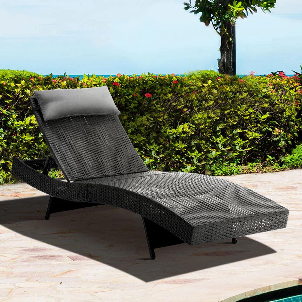 Travis Outdoor Sun Lounge Wicker Chair without Armrest - Black - Nurns