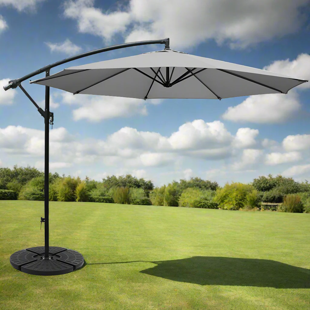 Instahut 3m Outdoor Umbrella w/Base Cantilever Beach Garden Patio Grey - Nurns