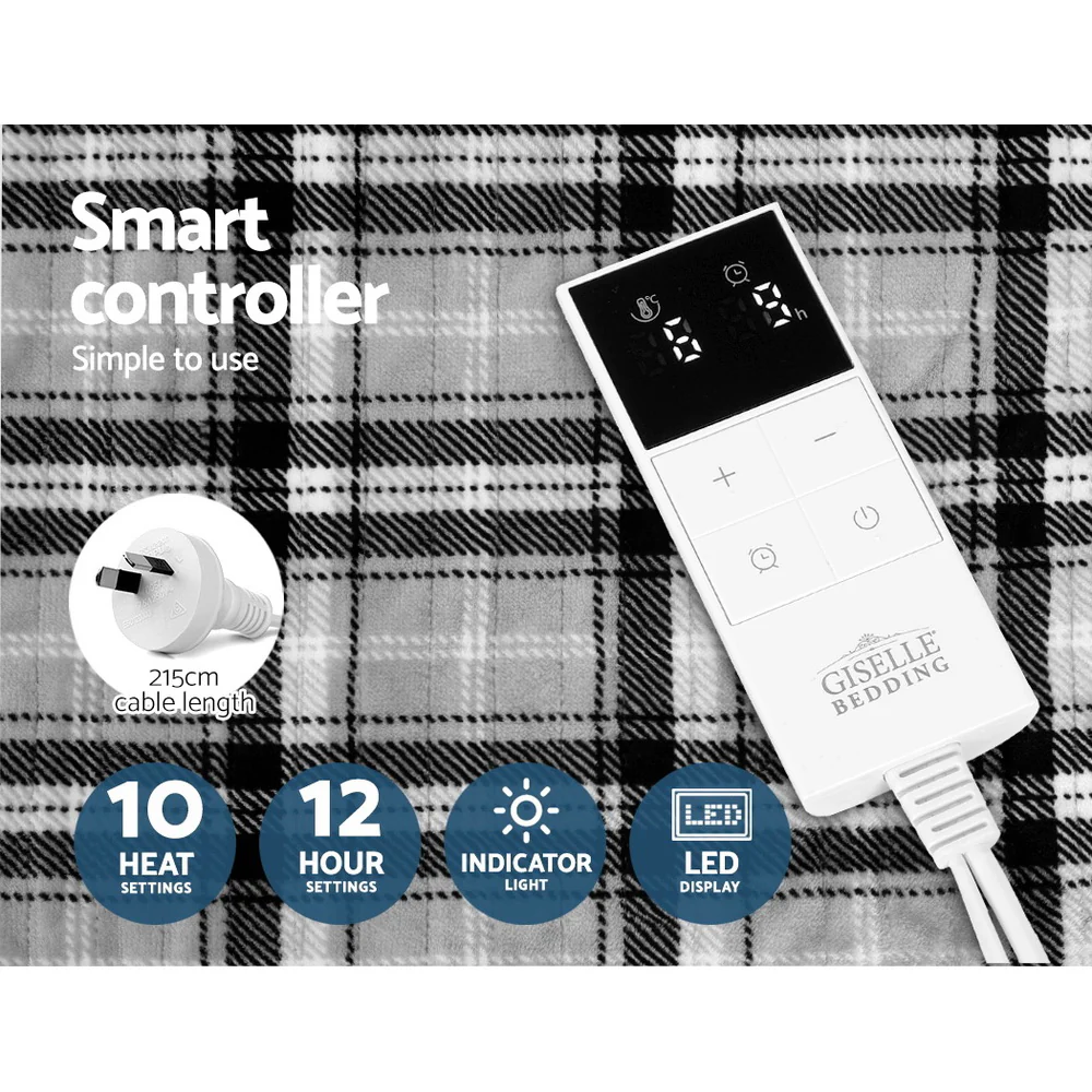 Watson Electric Throw Soft Blanket Rug Flannel Snuggle Washable Heated - Grey & White - Nurns