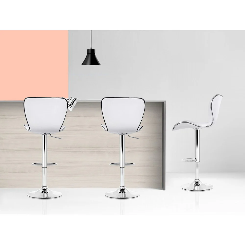 Set of 4 Liosia PU Leather Patterned Bar Stools - White & Chrome - Nurns