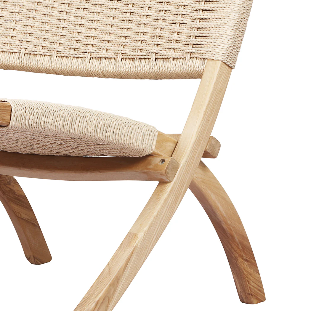 Foldable Single Deck Chair Solid Wood Kraft Rope Paper Woven Seat - Natural - Nurns