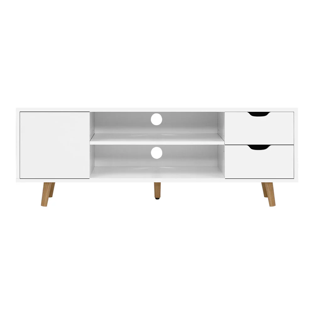 Quinby 120cm TV Cabinet Entertainment Unit Stand Wooden Scandinavian - White - Nurns