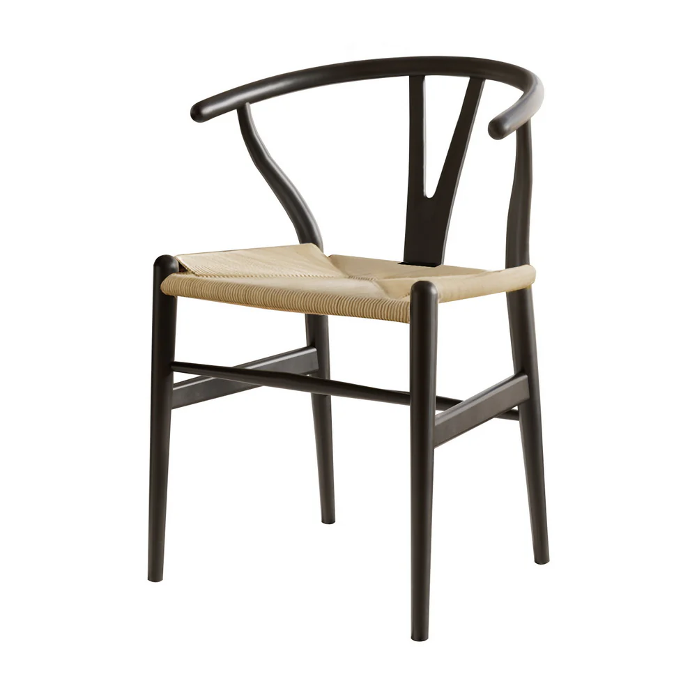 Maud Dining Chair Wooden Rattan Wishbone - Black - Nurns