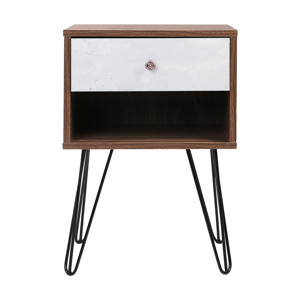Thorold Wooden Bedside Tables - Grey & Walnut - Nurns