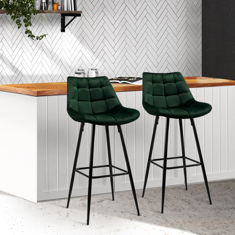 Set of 2 Loures Velvet Bar Stools - Green - Nurns