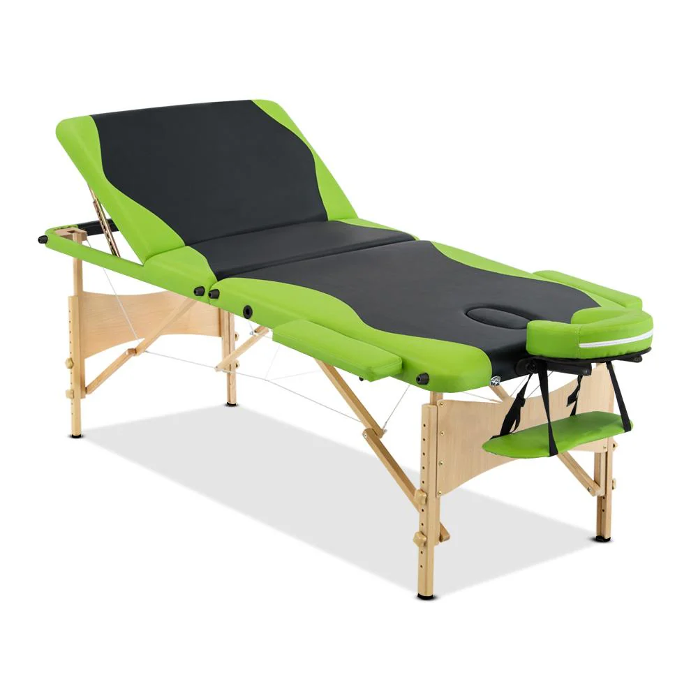 Massage Table 70cm 3 Fold Wooden Portable Beauty Therapy Bed Waxing Green - Nurns