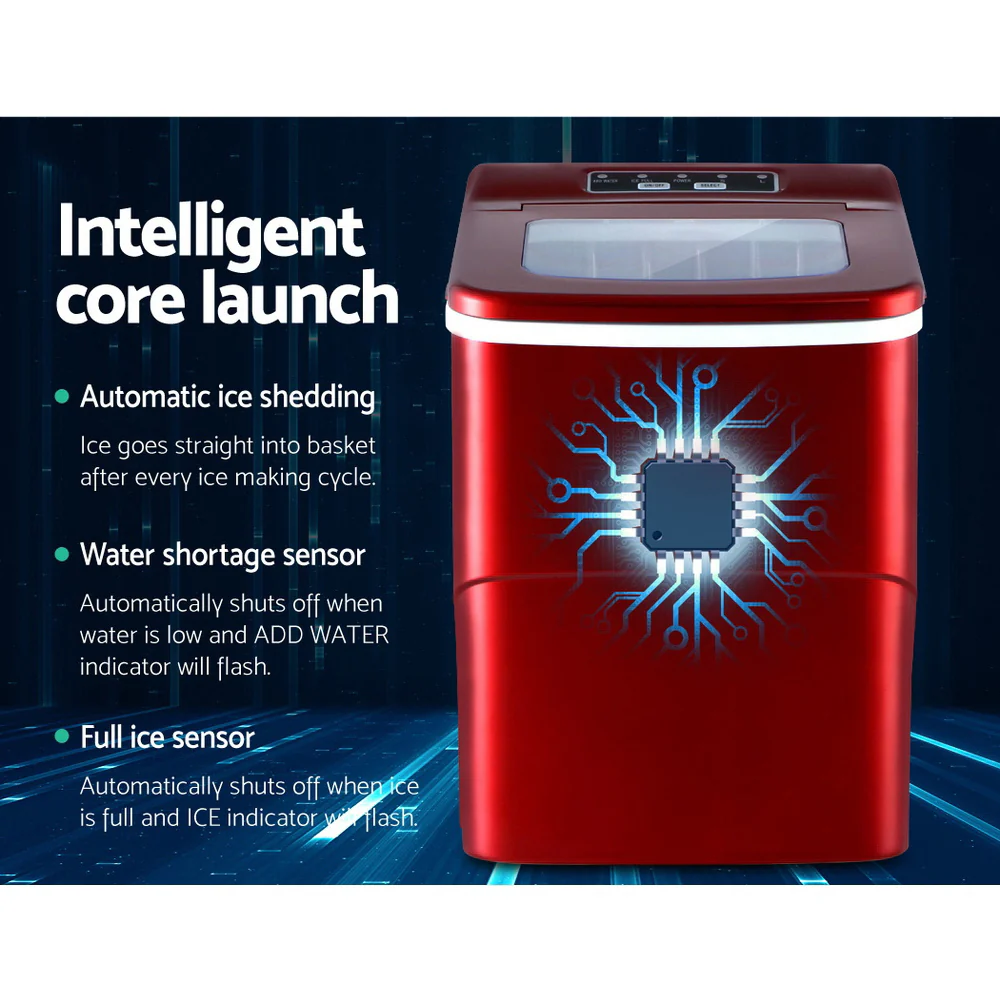 Devanti Portable Ice Cube Maker Machine 2L Home Bar Benchtop Easy Quick Red - Nurns