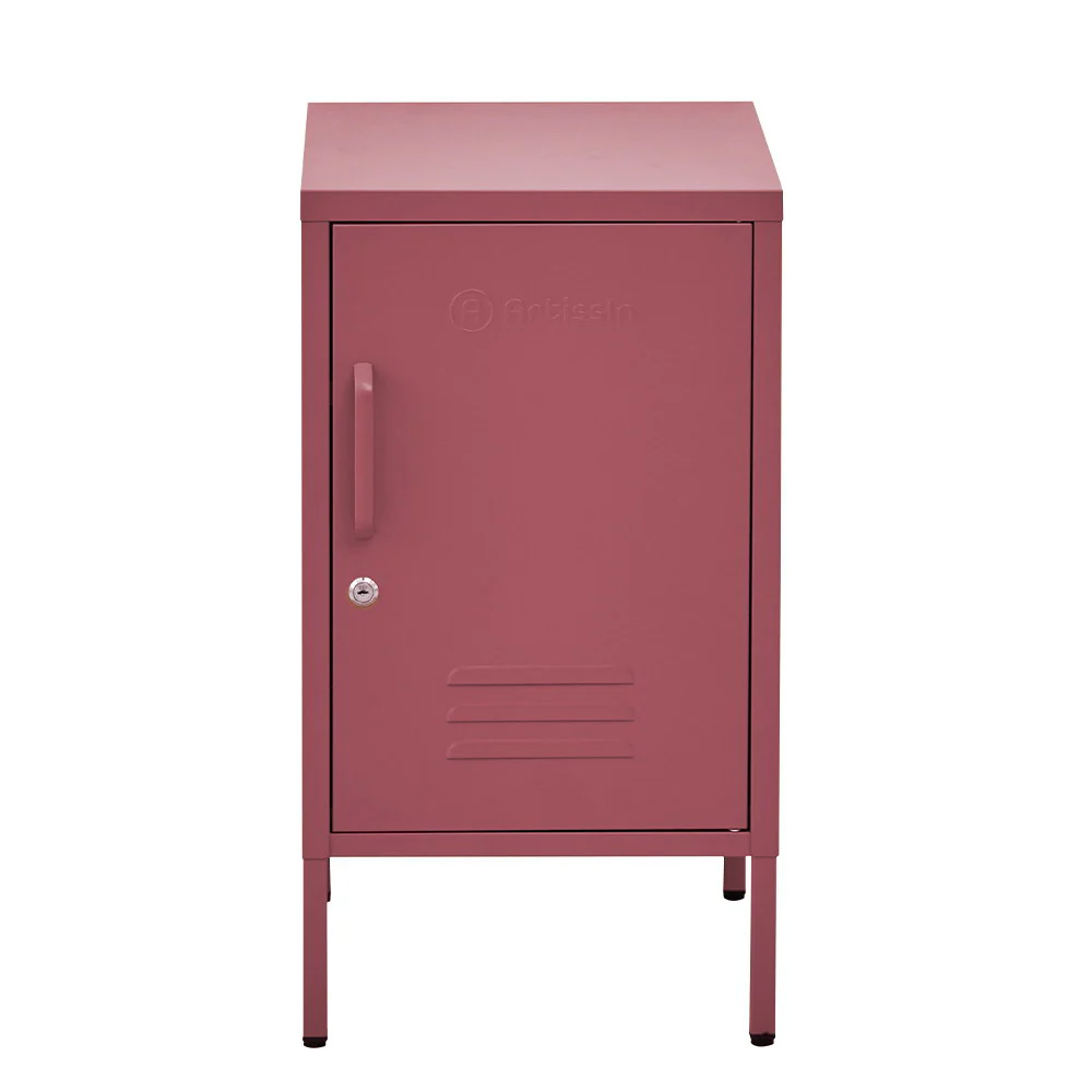 Quesnel Rolled Steel Bedside Tables Metal Locker Storage Shelf Filing Cabinet Cupboard - Pink - Nurns