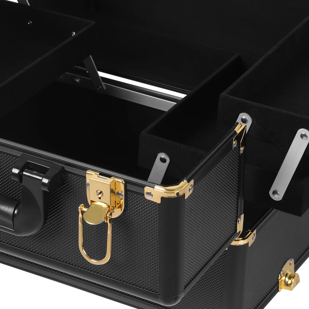 Makeup Case Professional Makeup Organiser 7 In 1 Trolley Black Gold - Nurns