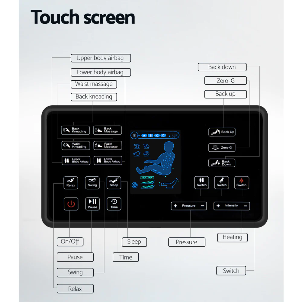 Cronus Massage Chair Electric Chair Recliner Shiatsu Gravity Heating Massager - Black and Grey - Nurns