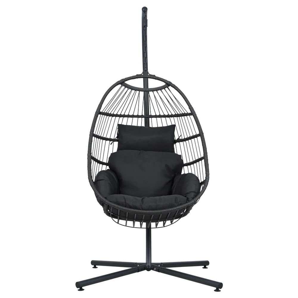Zeke Egg Swing Chair Wicker with Stand - Black - Nurns