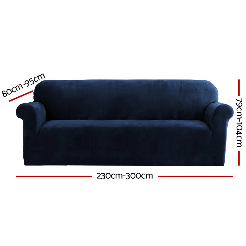Velvet Sofa Cover Plush Couch Cover Lounge Slipcover 4-Seater Sapphire - Nurns