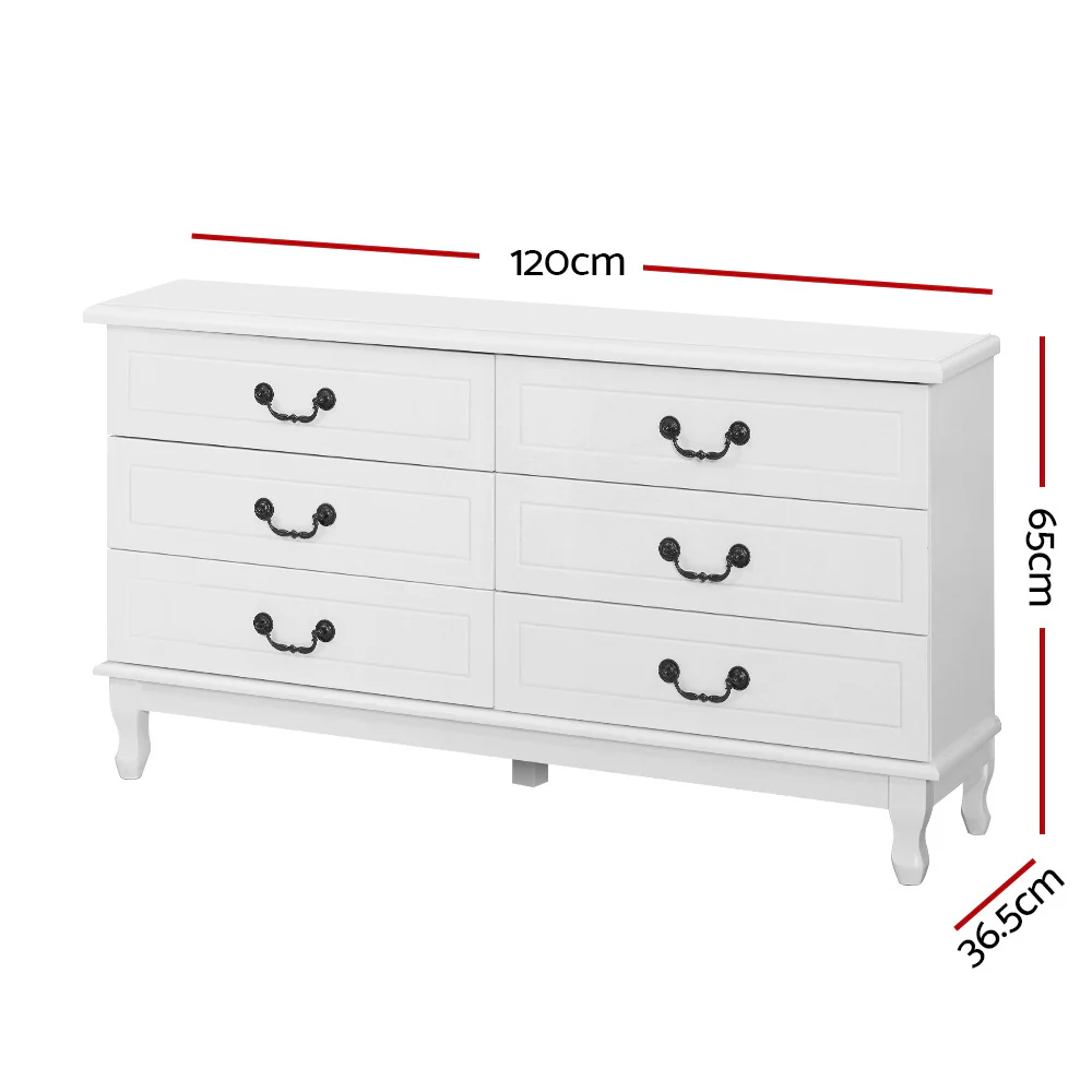 Artiss 6 Chest of Drawers - White - Nurns