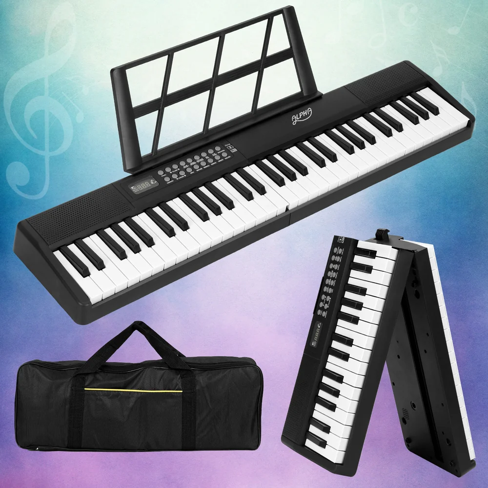 Alpha 61 Keys Foldable Electronic Piano Keyboard Digital Electric w/ Carry Bag - Nurns