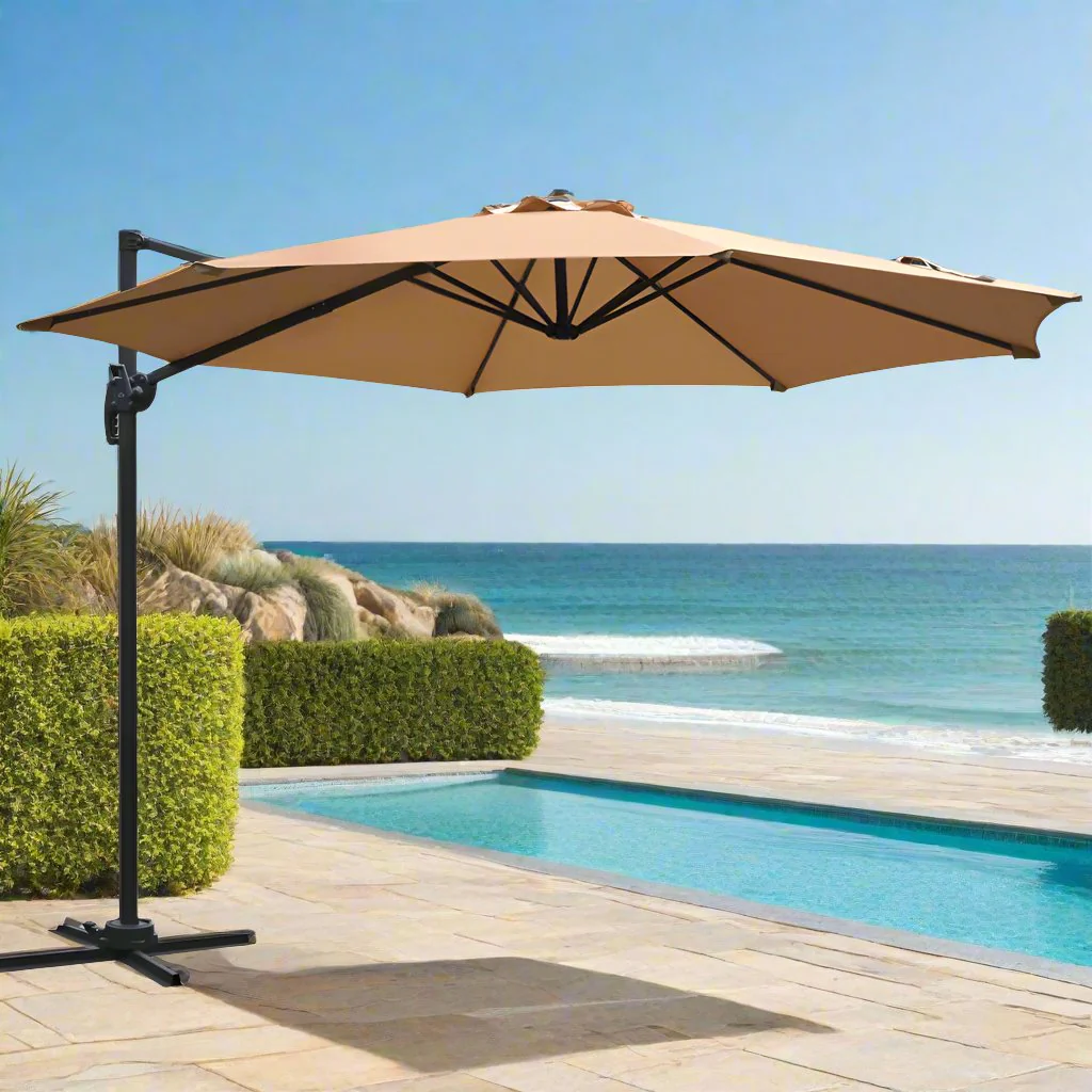 Instahut 3m Outdoor Umbrella Cantilever 360 Degree Tilt Beach Roma Beige - Nurns
