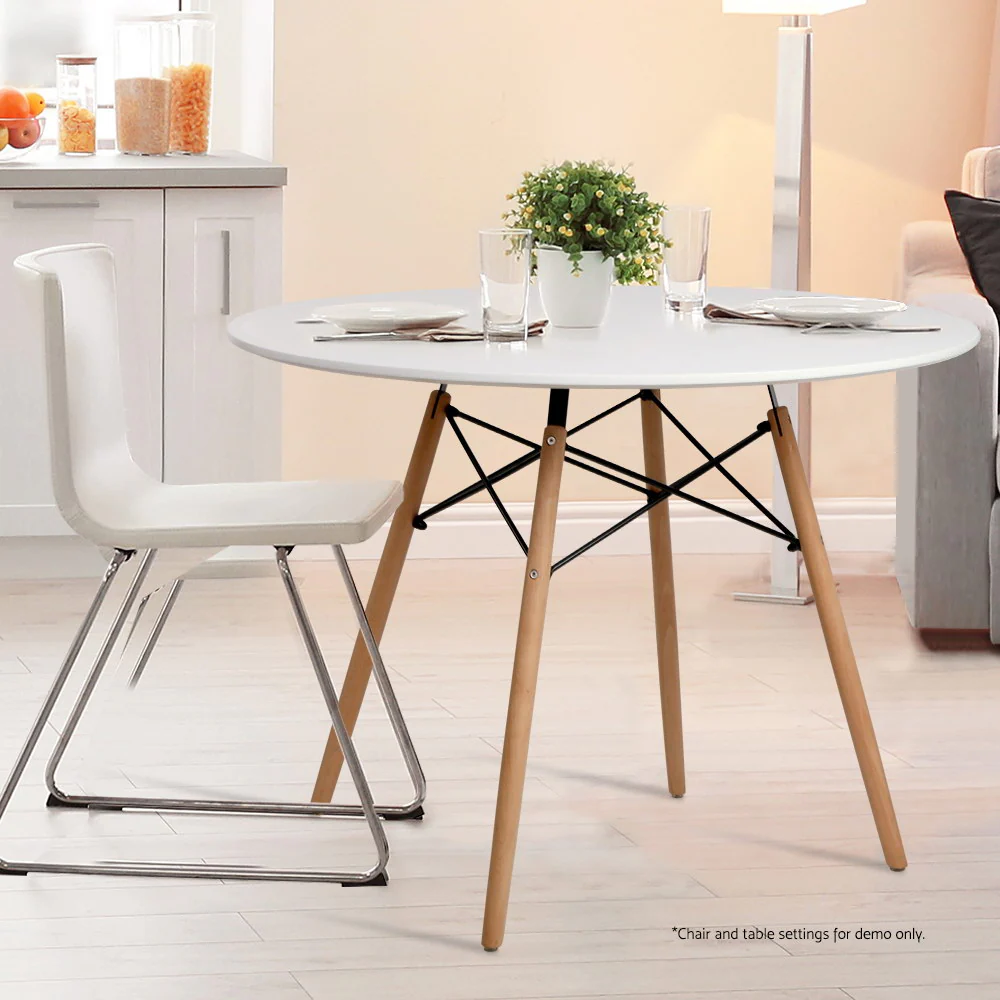 Dining Table 4 Seater Round Replica DSW Eiffel Kitchen Timber White - Nurns