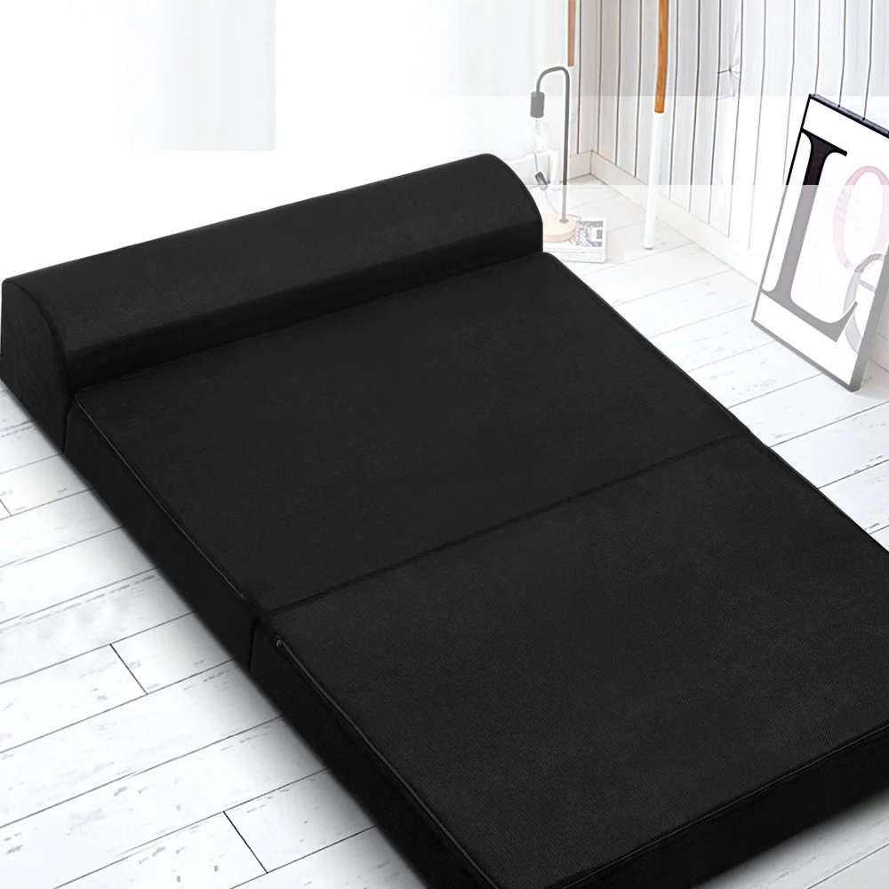 Scarlett 24cm Folding Foam Mattress Portable Double Sofa Bed Mat Air Mesh Fabric Black - Double - Nurns