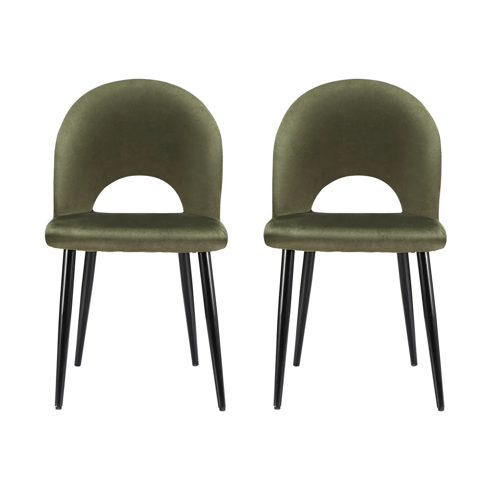 Rosie Set of 2 Dining Chairs Velvet Hollow - Green - Nurns