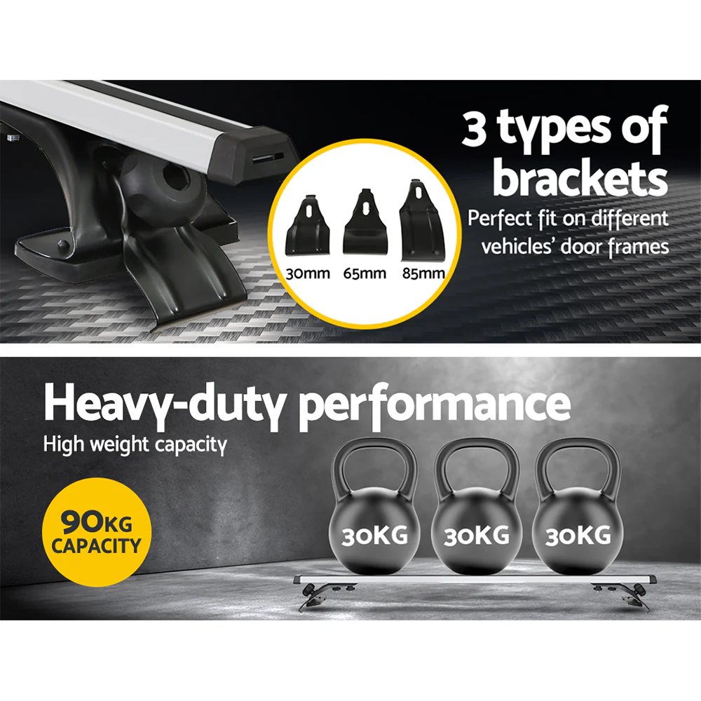 Universal Car Roof Rack 1450mm Cross Bars Aluminium Silver Adjustable Brackets Carrier 90kg - Nurns