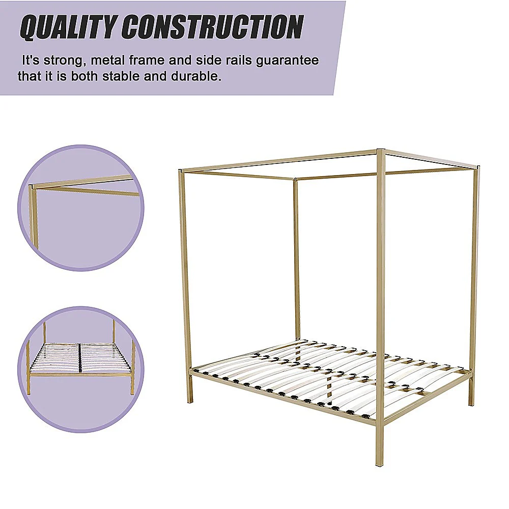 Lilian Four Poster Bed Frame - Gold Queen - Nurns