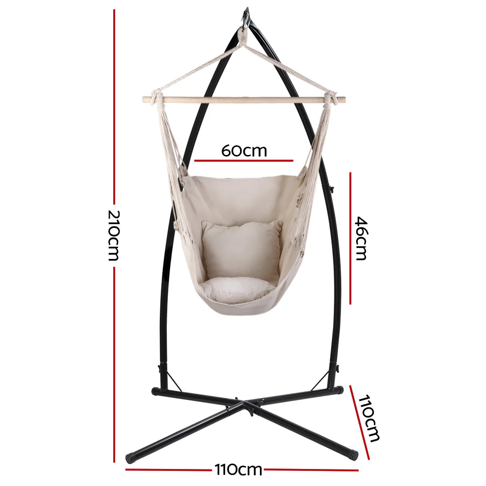 Hammock Chair Outdoor Camping Hanging with Steel Stand - Cream - Nurns