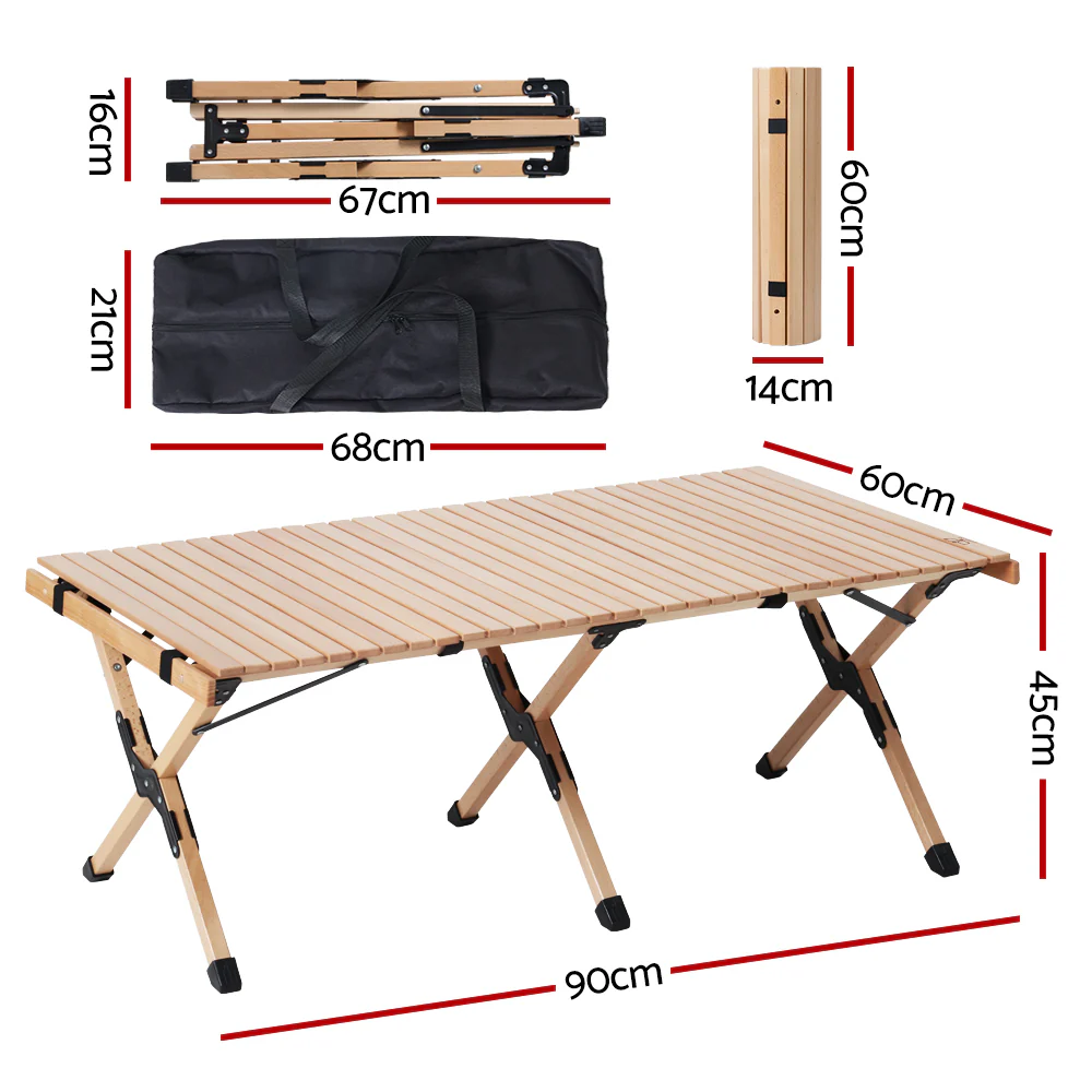 Outdoor Furniture Wooden Egg Roll Picnic Table Camping Desk 120CM - Nurns