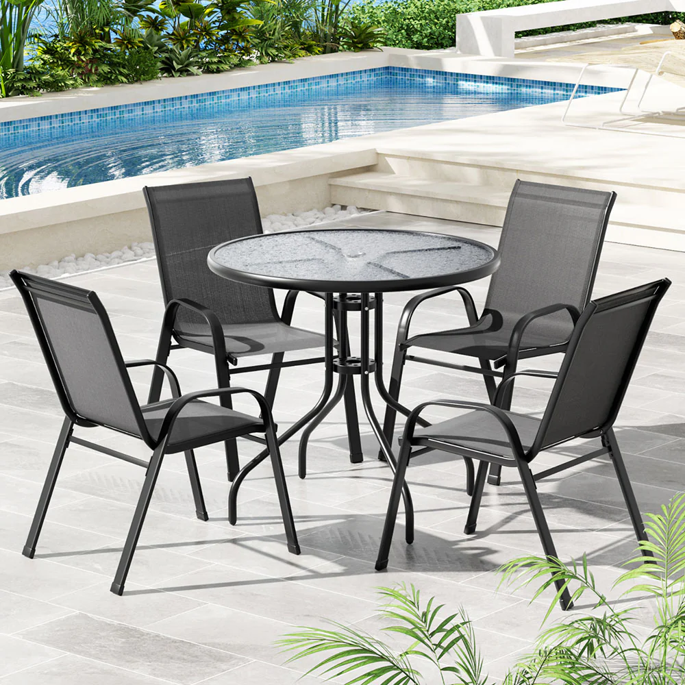 Yara 4-Seater Table and Chairs Patio Furniture 5-Piece Outdoor Dining Set - Grey - Nurns