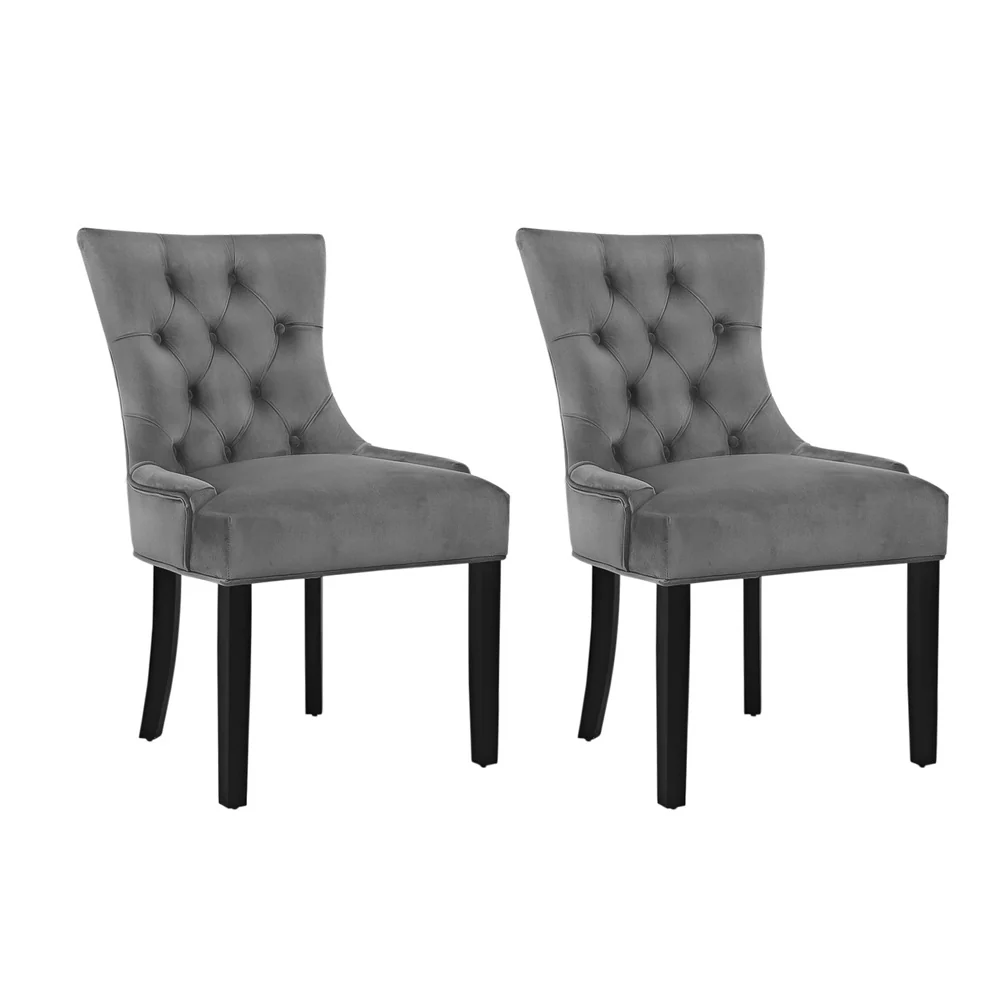 Layne Set of 2 Dining Chairs Velvet French Provincial - Grey - Nurns