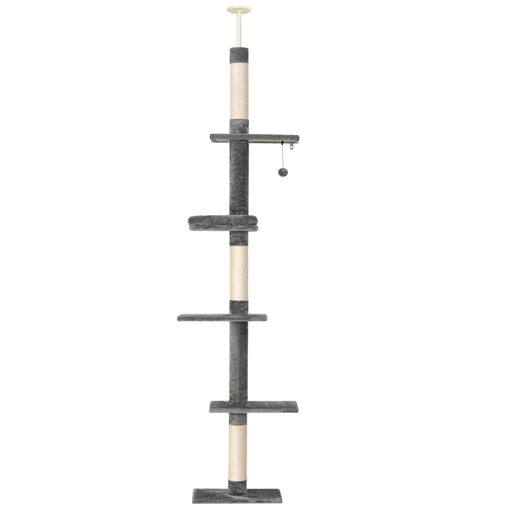 Cat Tree 290cm Tower Scratching Post Scratcher Floor to Ceiling Cats Bed - Grey & White - Nurns