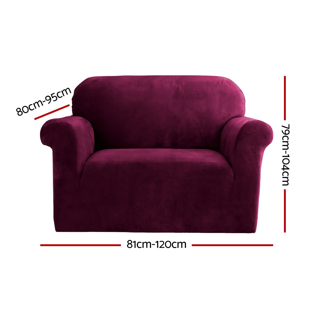 Velvet Sofa Cover Plush Couch Cover Lounge Slipcover 1-Seater Ruby Red - Nurns