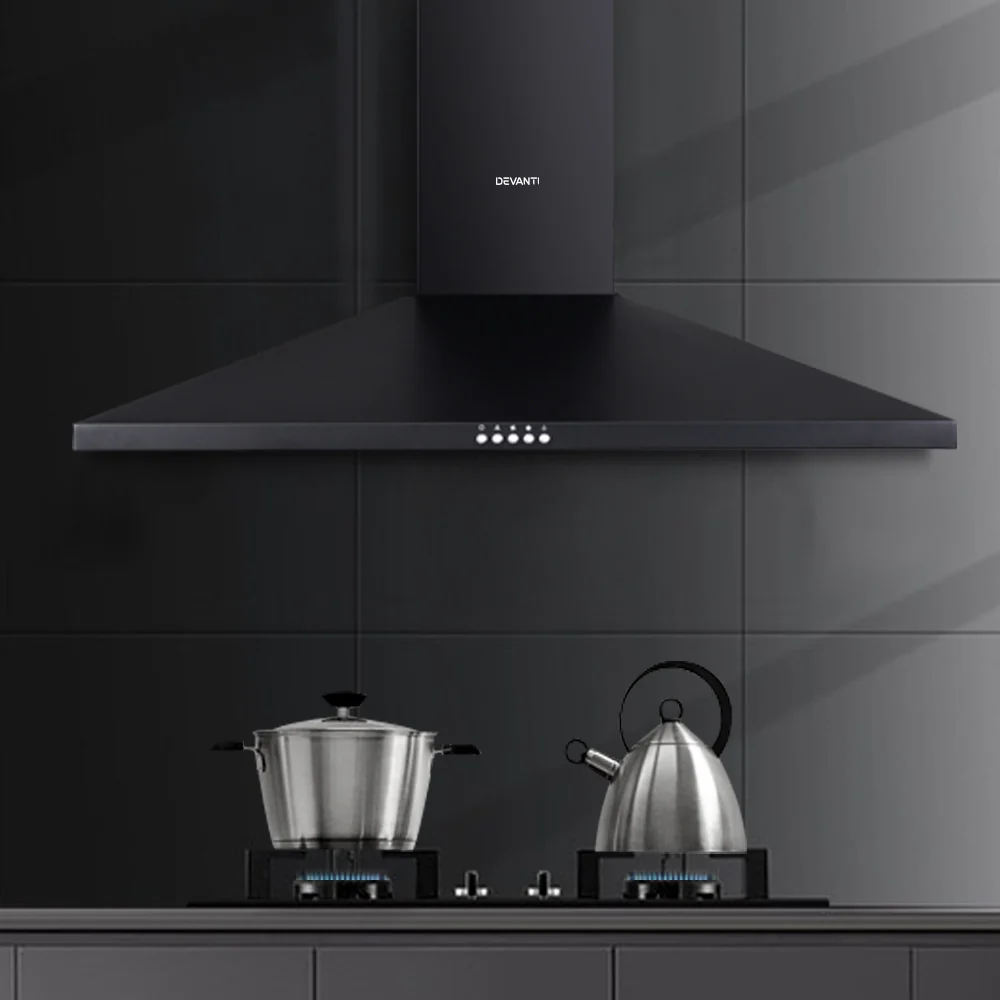 Devanti 900mm Range Hood 90cm Rangehood Black - Nurns