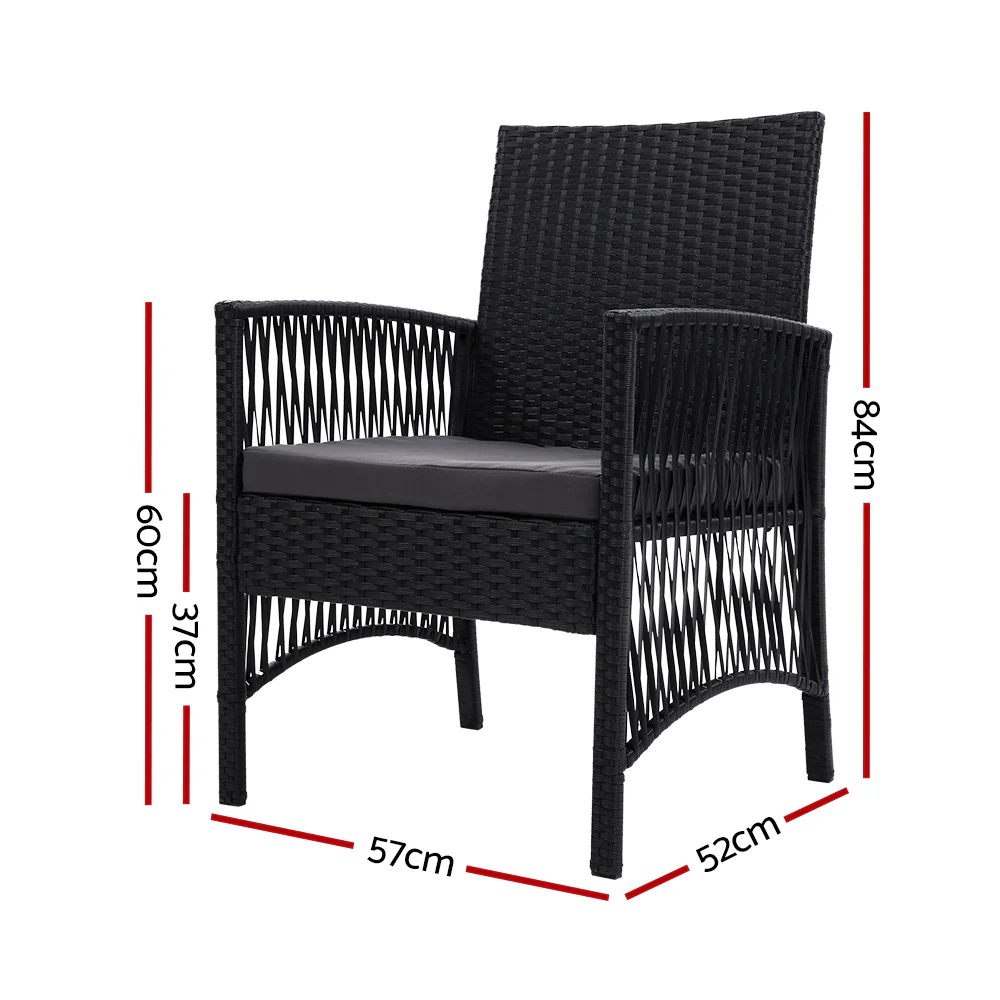 Mitchell Set of 2 Outdoor Dining Chairs Patio Furniture Wicker Lounge Chair Garden - Black - Nurns