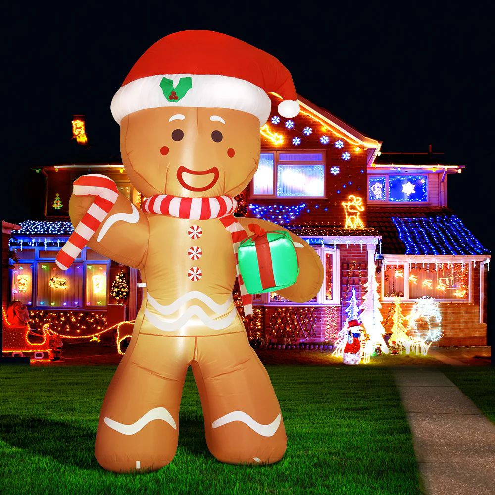 Gingerbread Christmas Inflatable Illuminated Xmas Decorations - 2.4M - Nurns