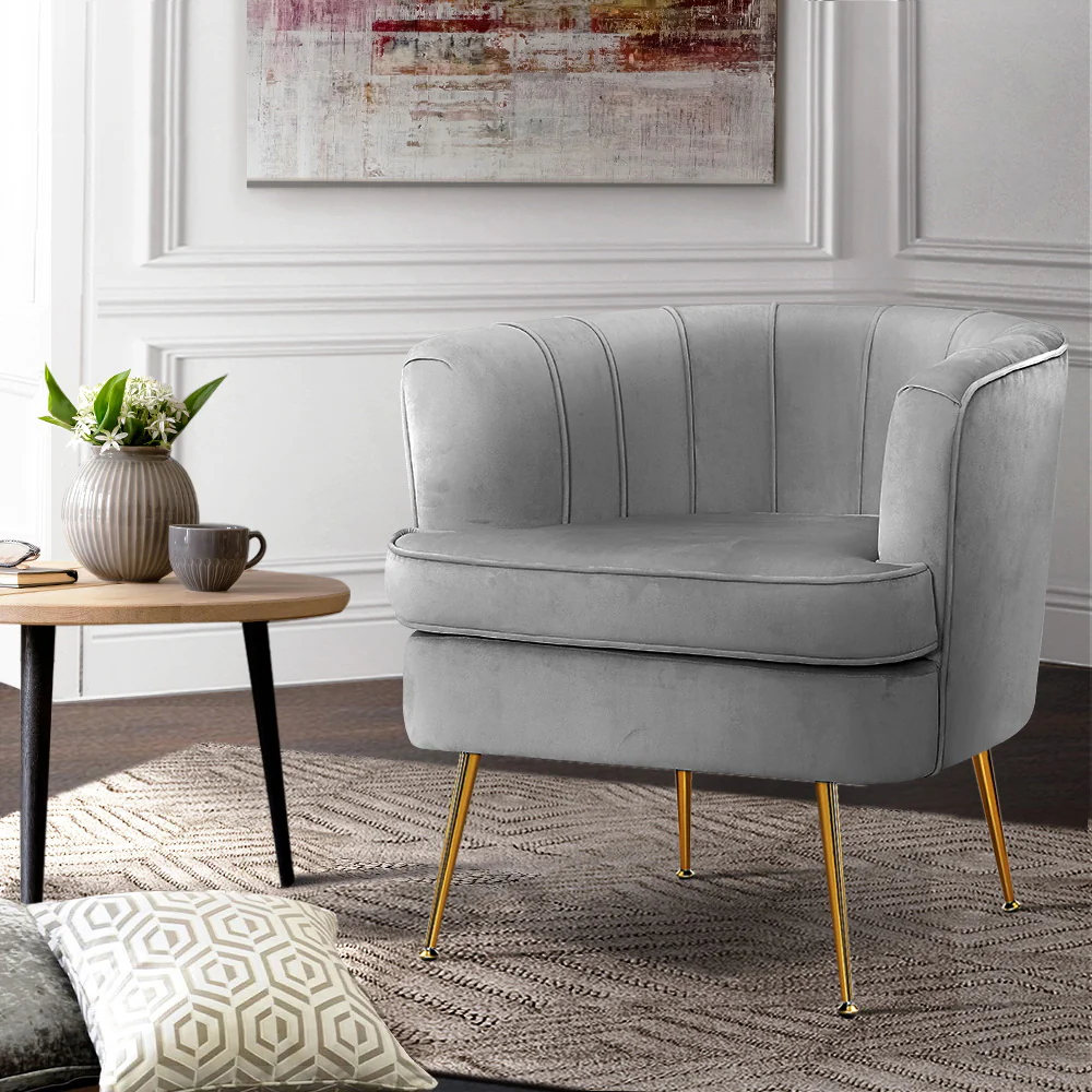 Makayla Accent Velvet Lounge Armchair - Grey - Nurns