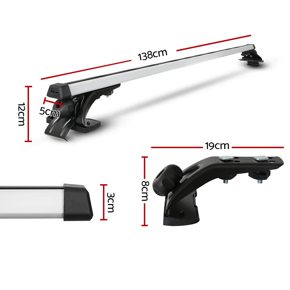 Universal Car Roof Rack 1450mm Cross Bars Aluminium Silver Adjustable Brackets Carrier 90kg - Nurns