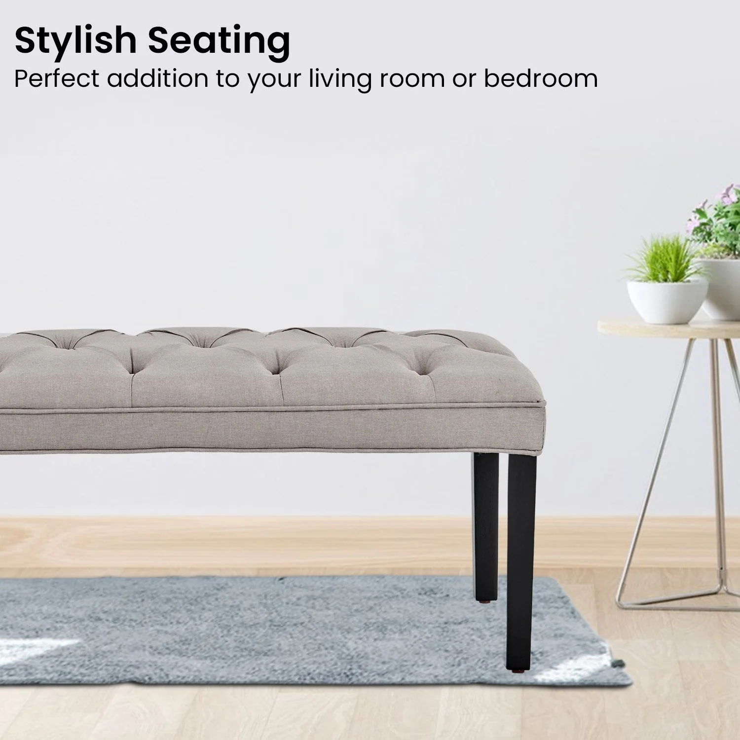 Button-tufted Upholstered Bench With Tapered Legs By - Light Grey - Nurns