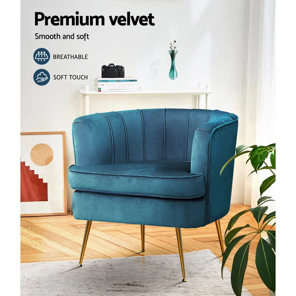 Makayla Accent Velvet Lounge Armchair - Navy - Nurns