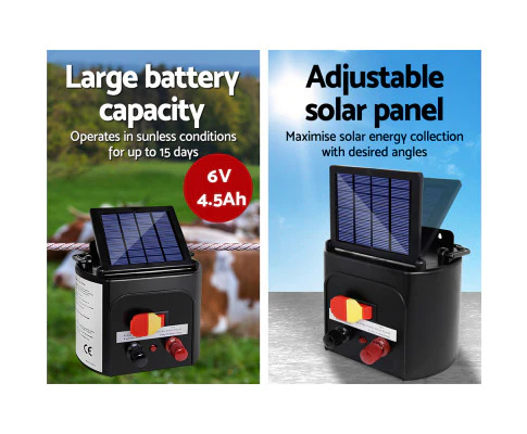 Electric Fence Energiser 3km Solar Powered Charger Set + 2000m Tape - Nurns