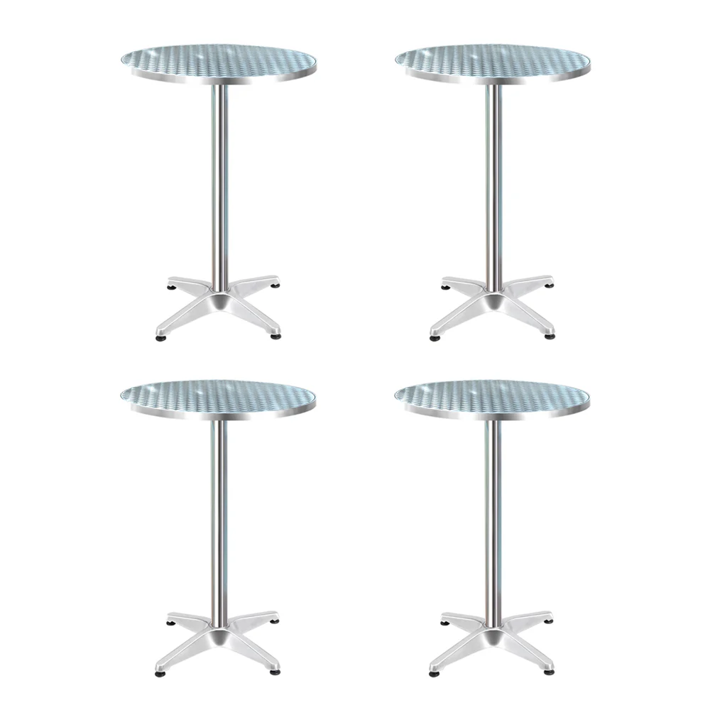 Marco Set of 4 Outdoor Bar Table Furniture Adjustable Aluminium Cafe Table Round - Silver - Nurns