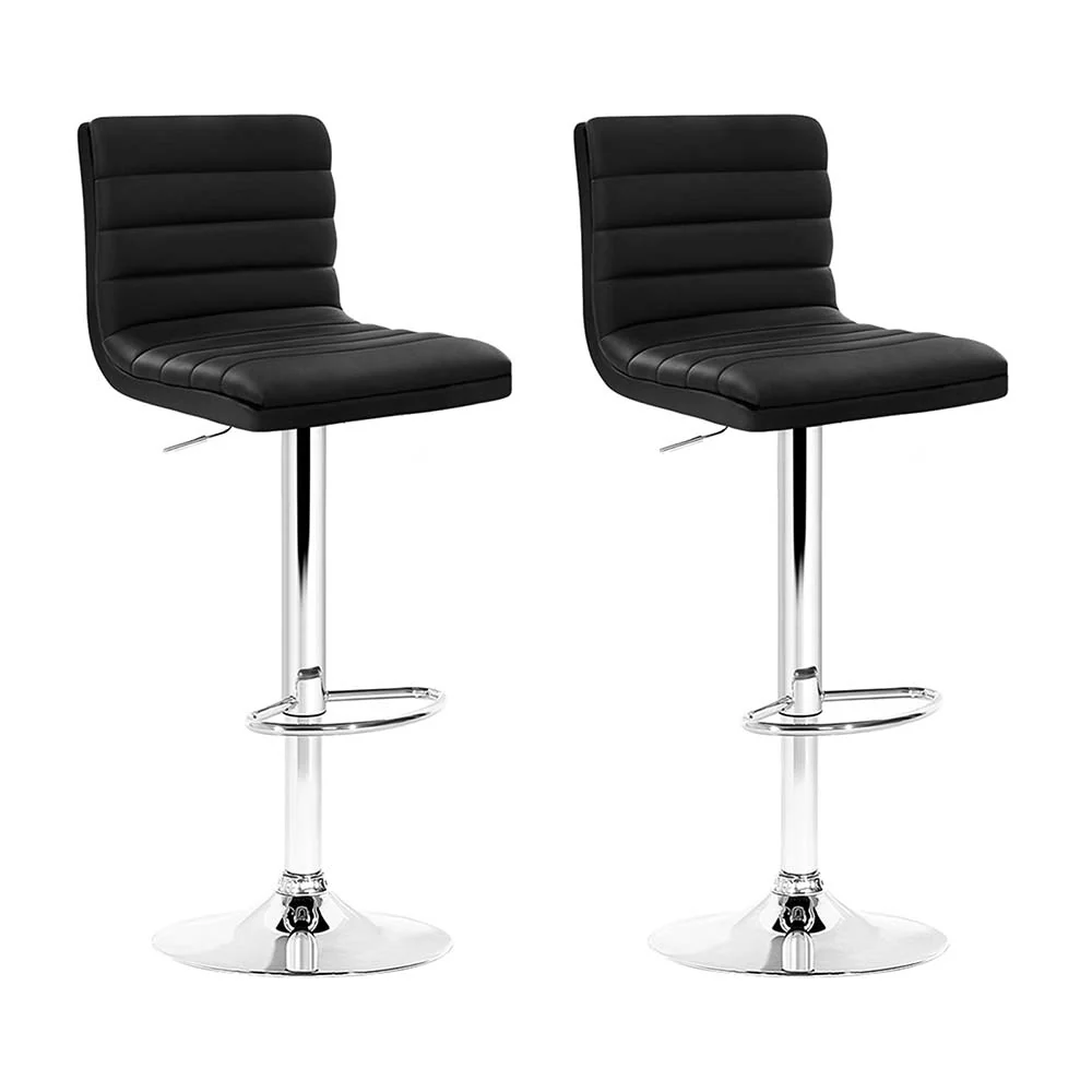 Set of 2 Amaliada PU Leather Bar Stools Padded Line Style - Black - Nurns