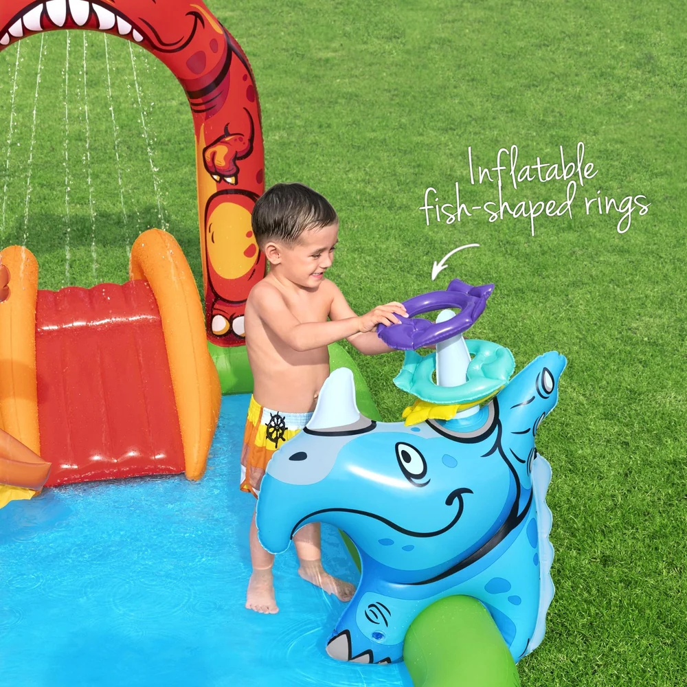 Bestway Kids Inflatable Play Splash Pool with Slide Ball Tossing Toys 242x140cm - Nurns