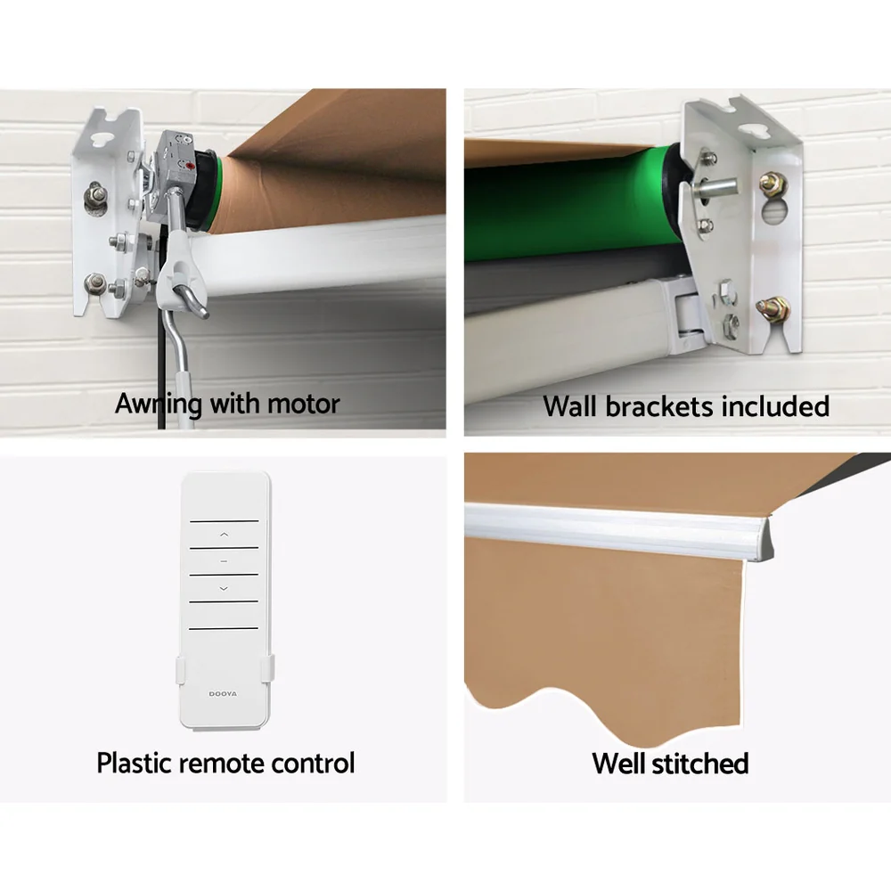 Instahut Retractable Folding Arm Awning Motorised Sunshade 4Mx3M Beige - Nurns
