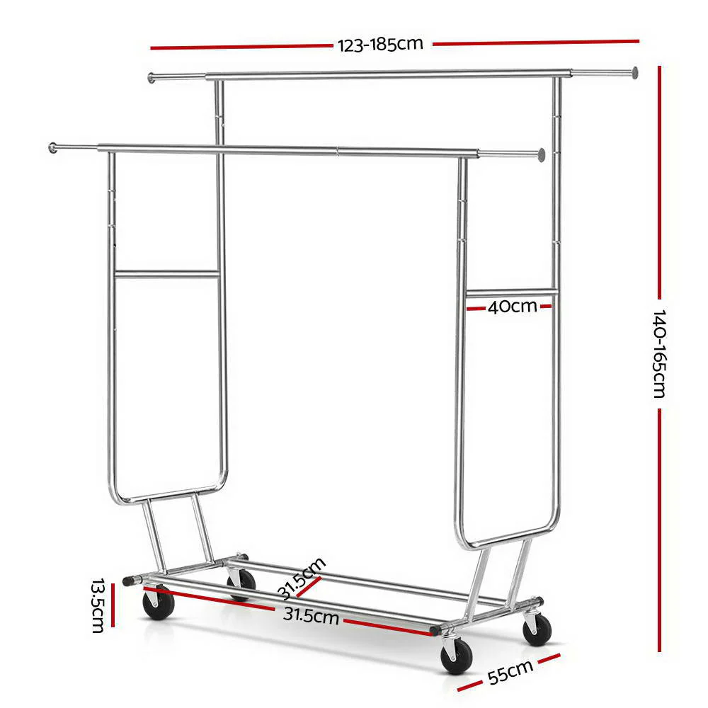 Clothes Rack Airer Double Rail Coat Stand Adjustable Hanger - Nurns