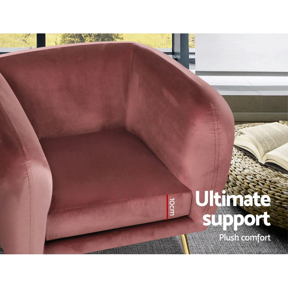 Matresha Accent Velvet Lounge Sofa Armchair - Pink - Nurns