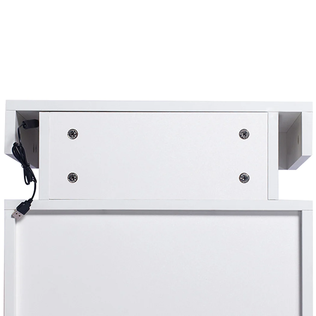 Inuvik LED Bedside Tables RGB LED Storage Cabinet High Gloss Nightstand with 2 Drawers - White - Nurns