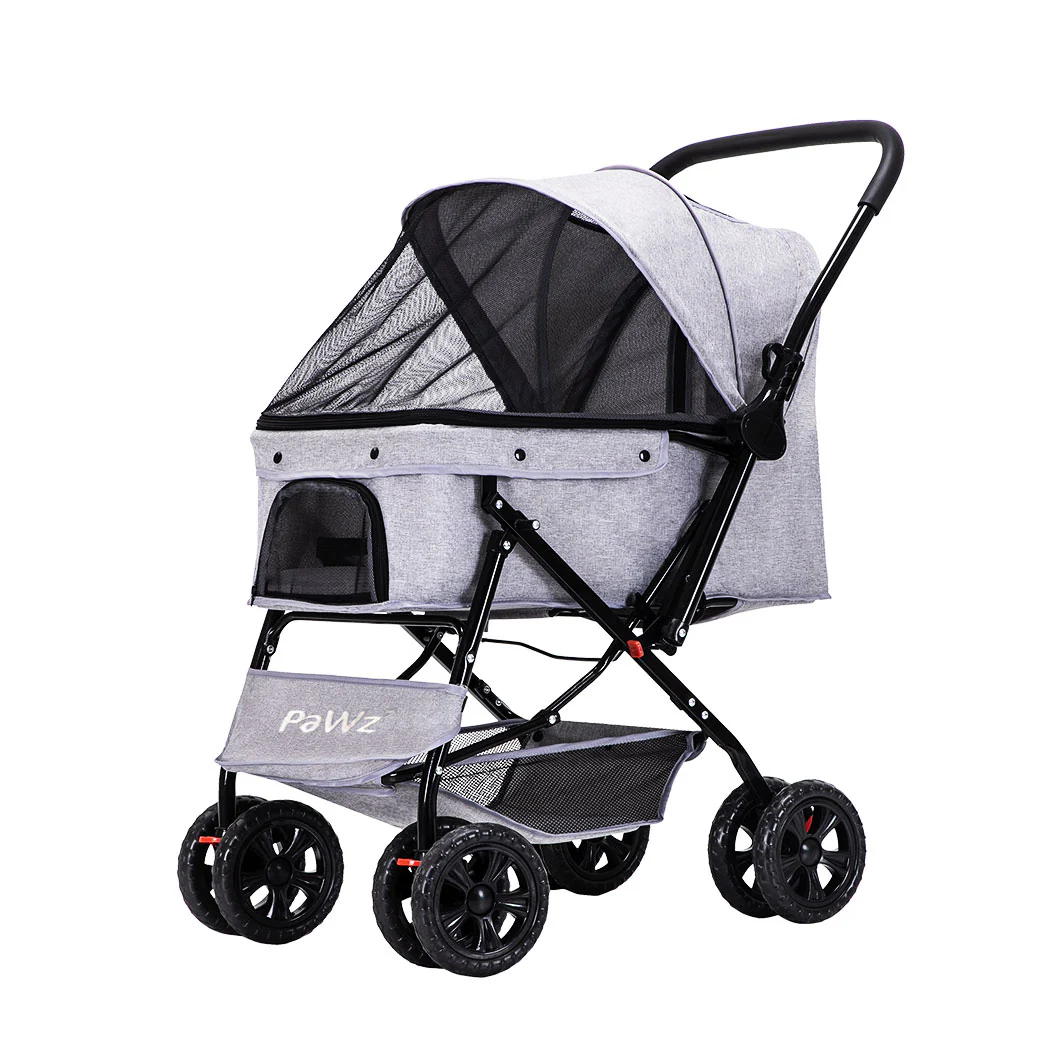 Pet Stroller Pram Dog Carrier Trailer Strollers 4 Wheels Foldable Large - Grey Large - Nurns