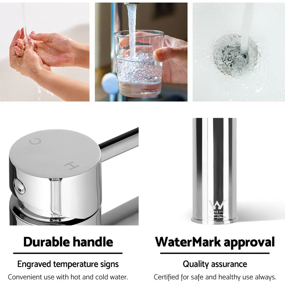 Bathroom Basin Mixer Tap Round Brass Faucet Vanity Laundry Chrome - Nurns